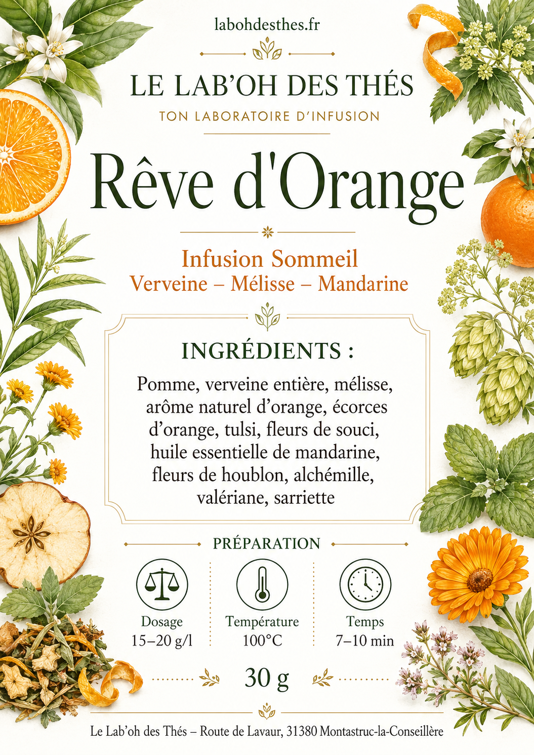 étiquette Infusion Rêve d'Orange 