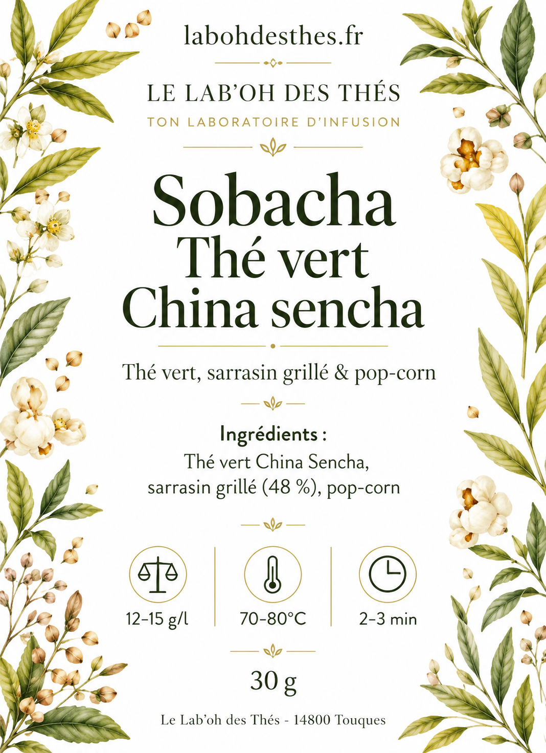 Étiquette Infusion Pouvoir des Femmes – composition rooibos ortie cynorrhodon thé vert jasmin maté gingembre cacao rose – Le Lab'oh des Thés