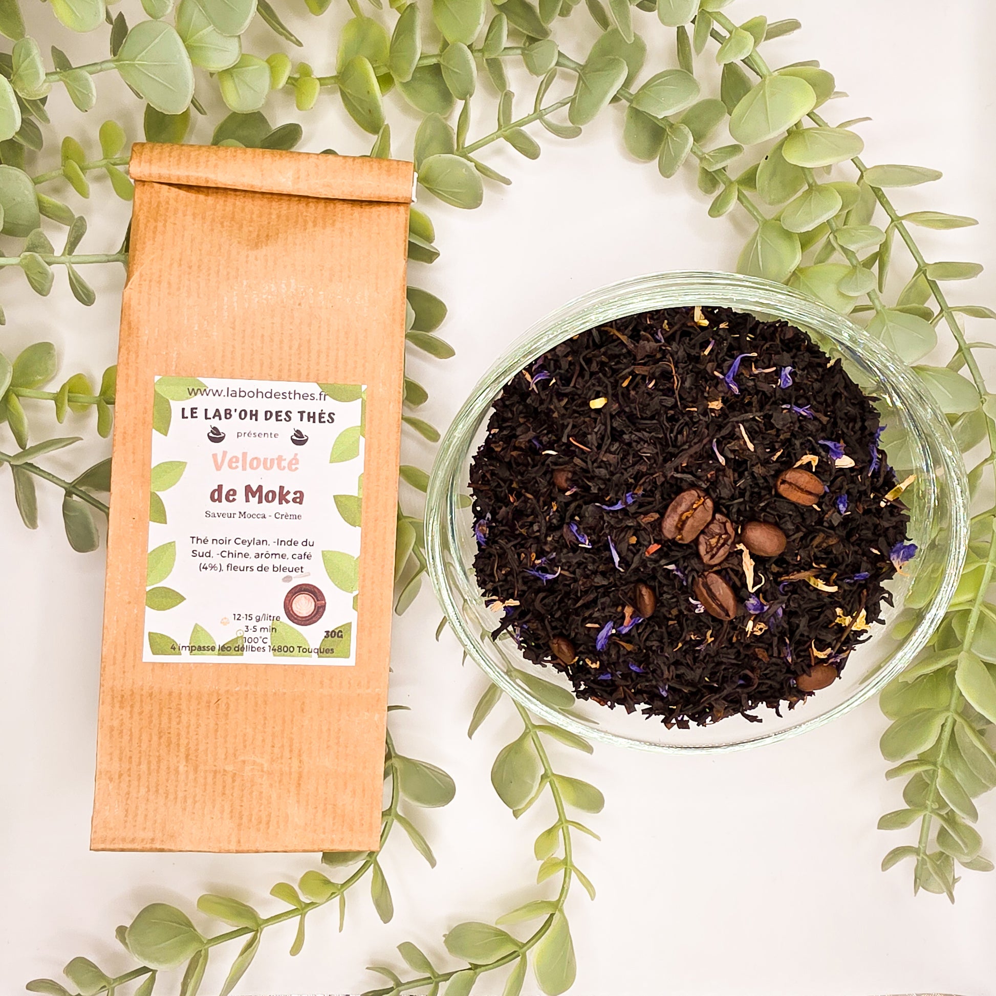 Thé Noir Velouté de Moka en sachet et vrac – thé noir café arôme naturel de café extrait de lait arôme naturel de vanille – Le Lab'oh des Thés