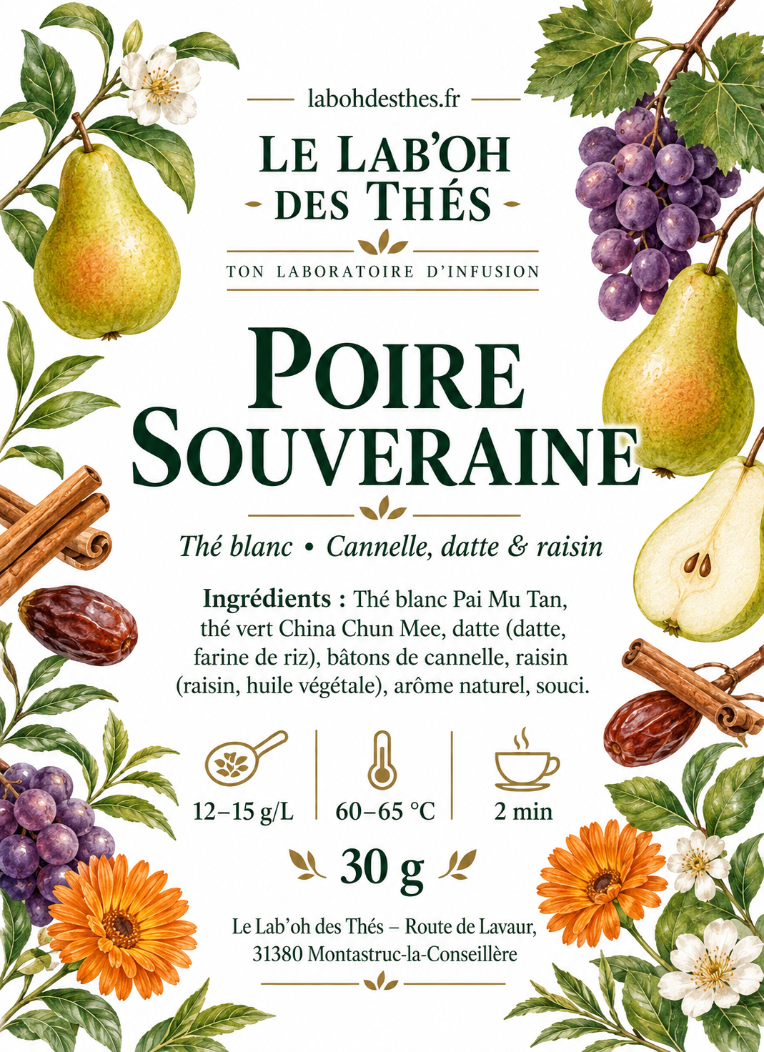 Thé Blanc Poire Souveraine – Cannelle, Datte & Raisin