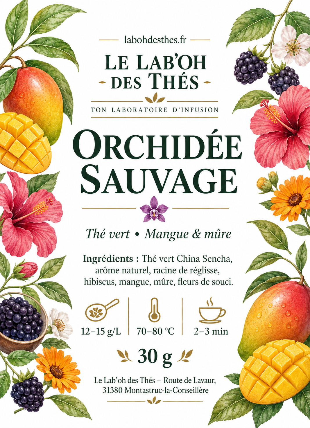 Thé Vert Orchidée Sauvage – Mangue & Mûre