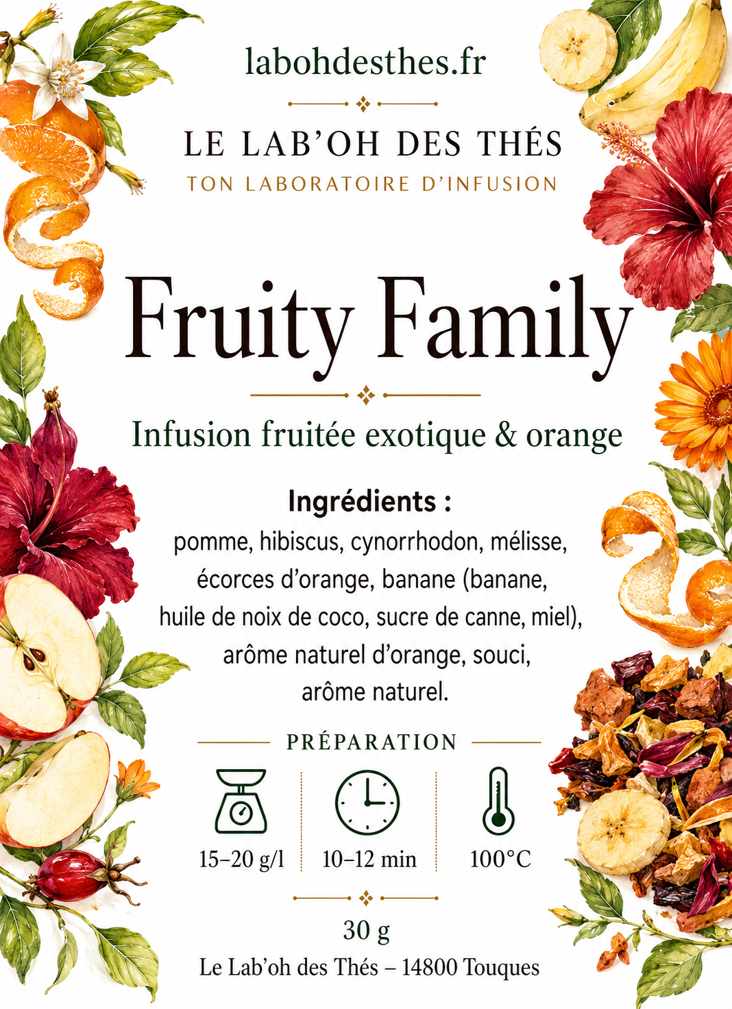 Tisane Fruity Family – Infusion Exotique Banane, Orange & Hibiscus | Sans Théine