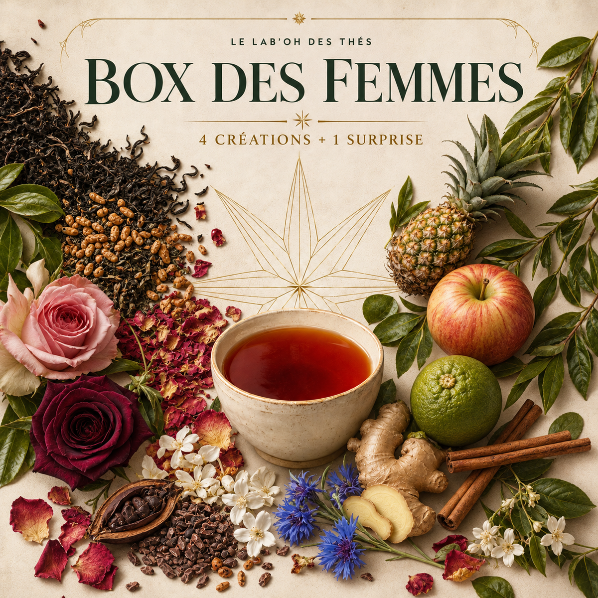 Visuel botanique de la Box des Femmes, 4 créations et 1 surprise – Le Lab’oh des Thés
