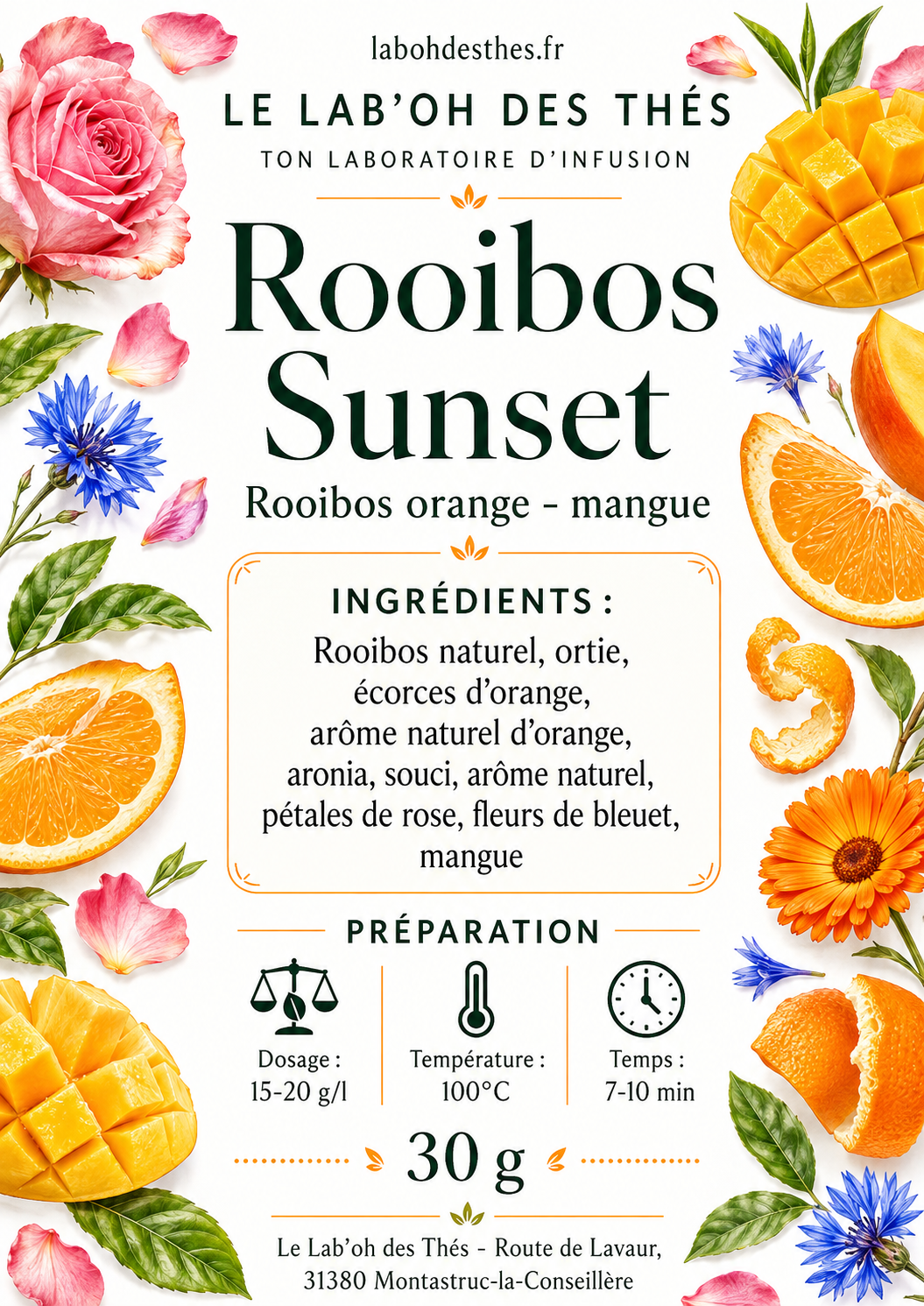 etiquette Rooibos Sunset du lab'oh des thés