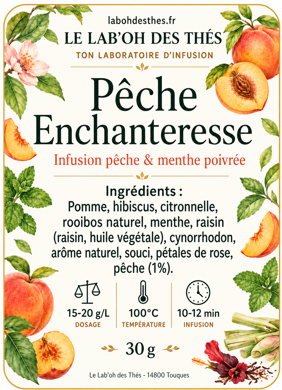 Infusion Pêche Enchanteresse – Pomme, Hibiscus & Rooibos | Saveur Fruitée