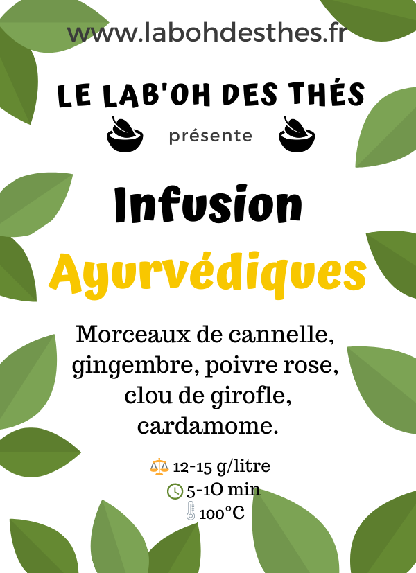 Étiquette Infusion Ayurvédique - composition cannelle gingembre poivre rose girofle cardamome