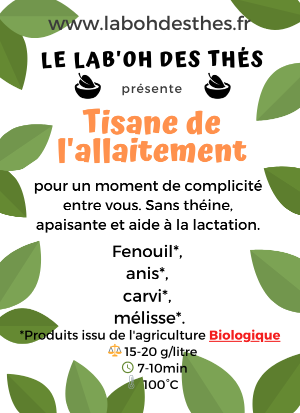 Étiquette Tisane de l'Allaitement – composition fenouil anis carvi mélisse – Le Lab'oh des Thés